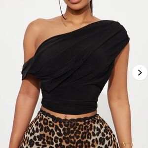Black Draped Off Shoulder Top